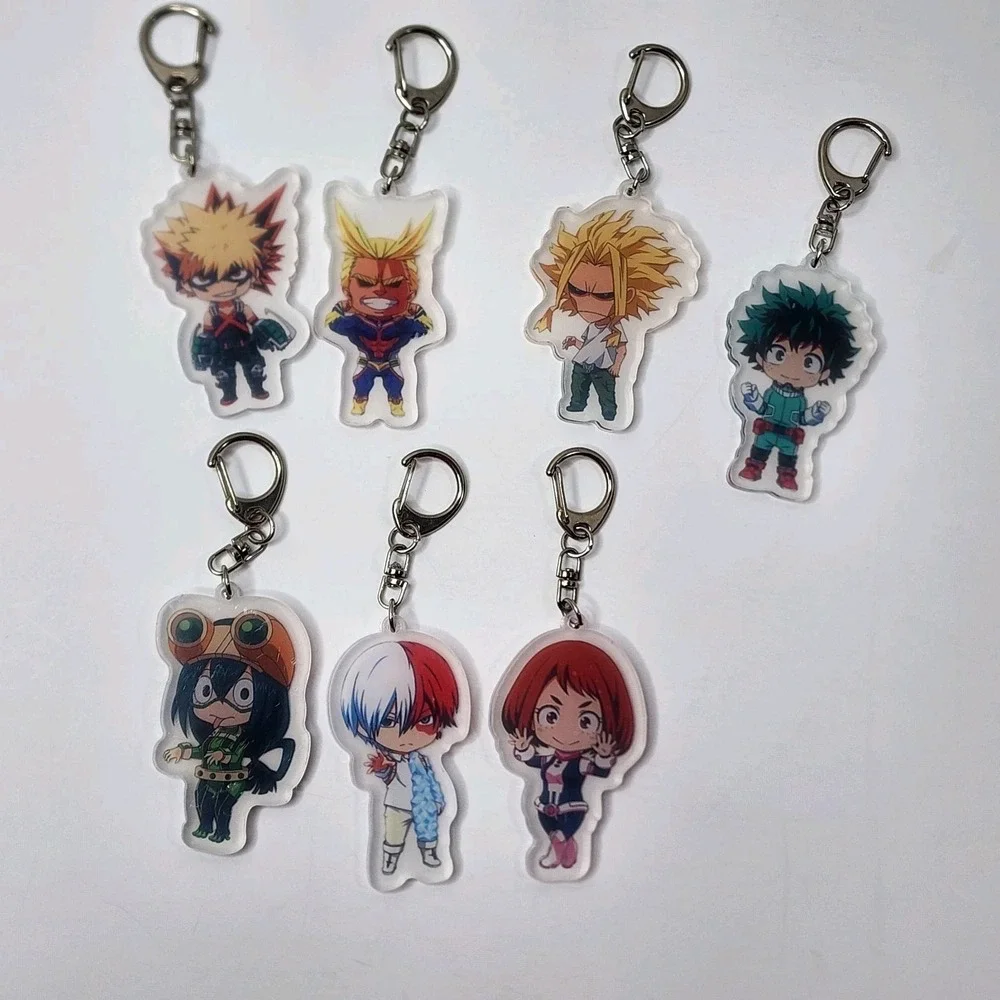 Set of 7 My Hero Academia Anime Acrylic Keychain Keyring Clips Clear Backs